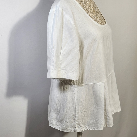 Eva Tralala Women Size S 100% Linen White Scoop Neck Pleat Side Zip Top Boho - Picture 6 of 15